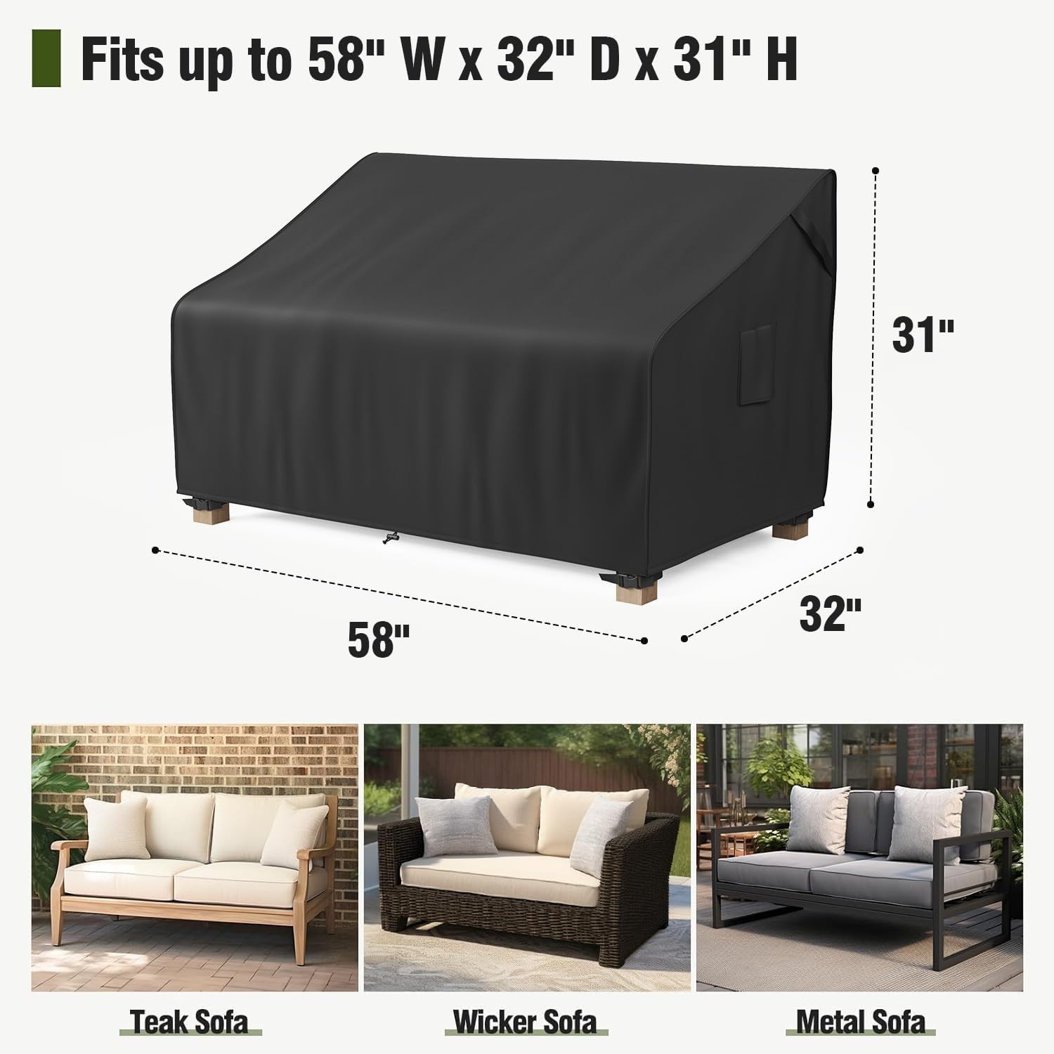 58"-104" Patio Sofa Cover Waterproof Outdoor Couch Heavy Duty 2-4 Seater 400D