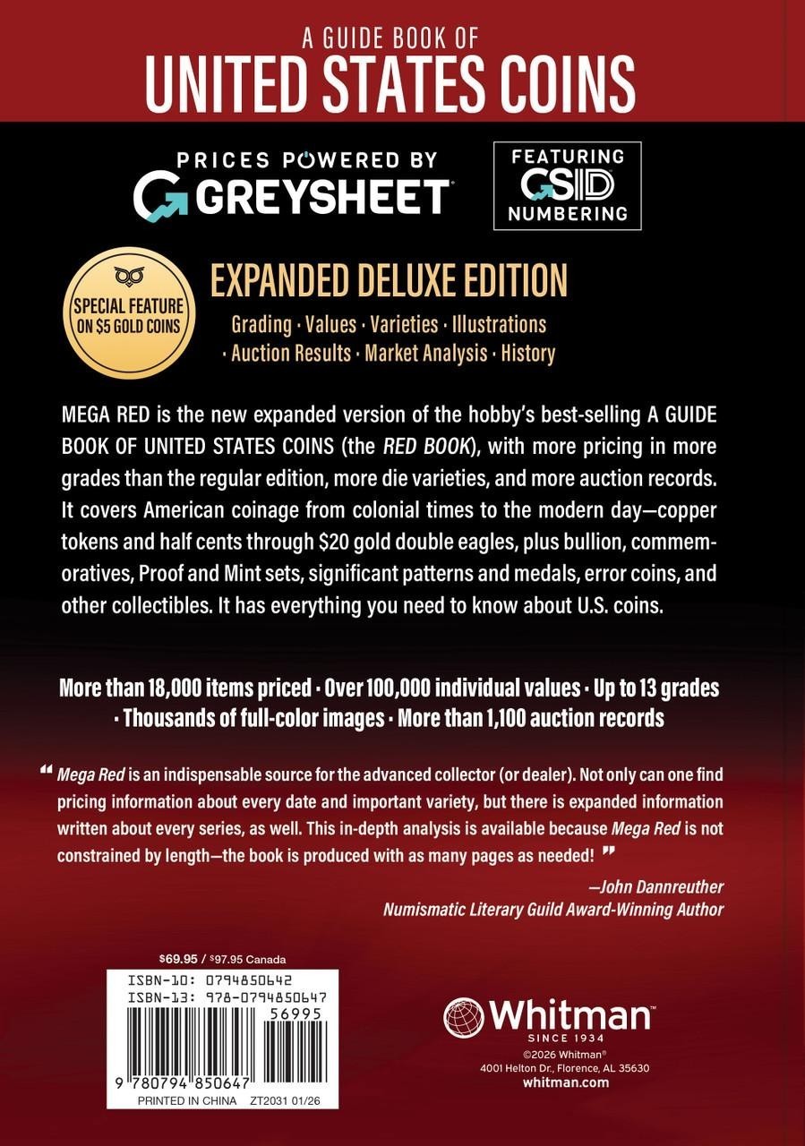 New 2026 Mega Red Book For United States Coins Expanded Guide Whitman Catalog 10