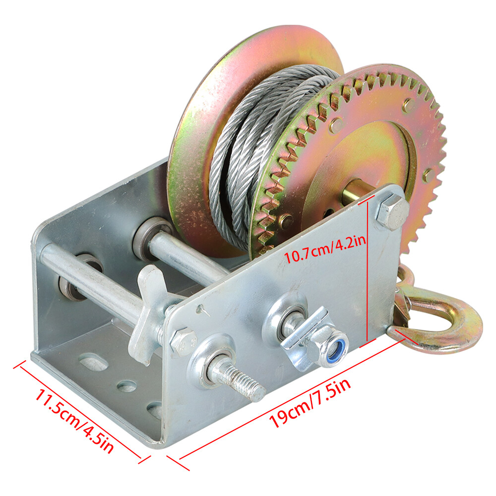 3500lbs Dual Gear Hand Winch Hand Crank Manual Boat ATV RV Trailer Cable