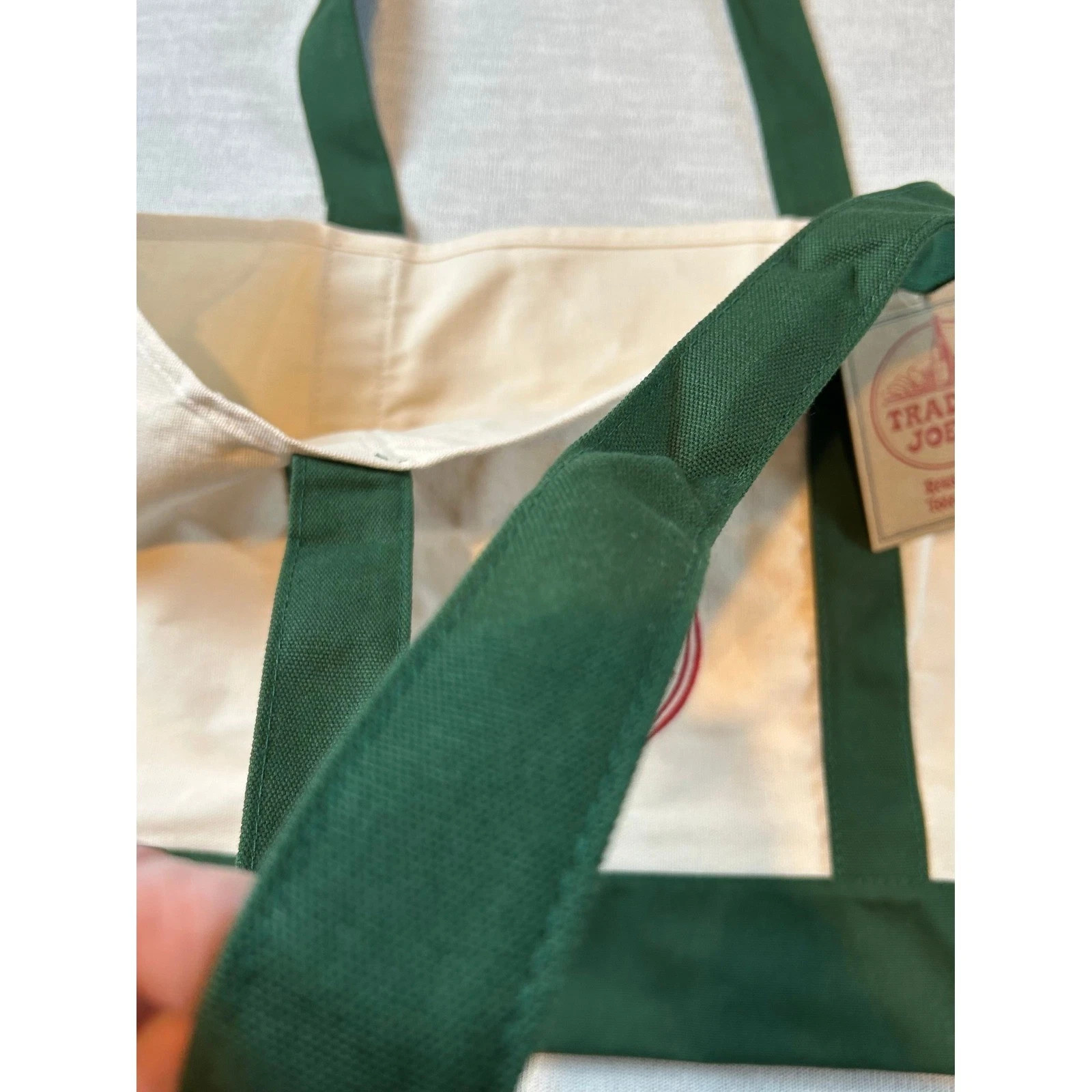 Trader Joe’s 2025 Christmas Green LARGE Canvas Shopping Bag, Off White