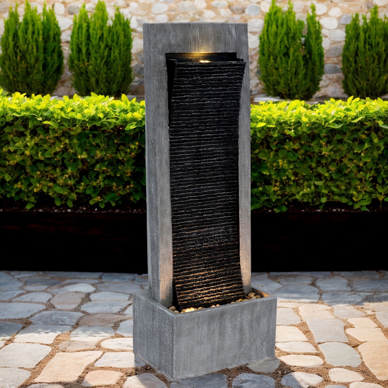 Indoor Modern Water Fountain with LED Lights for Garden Decor