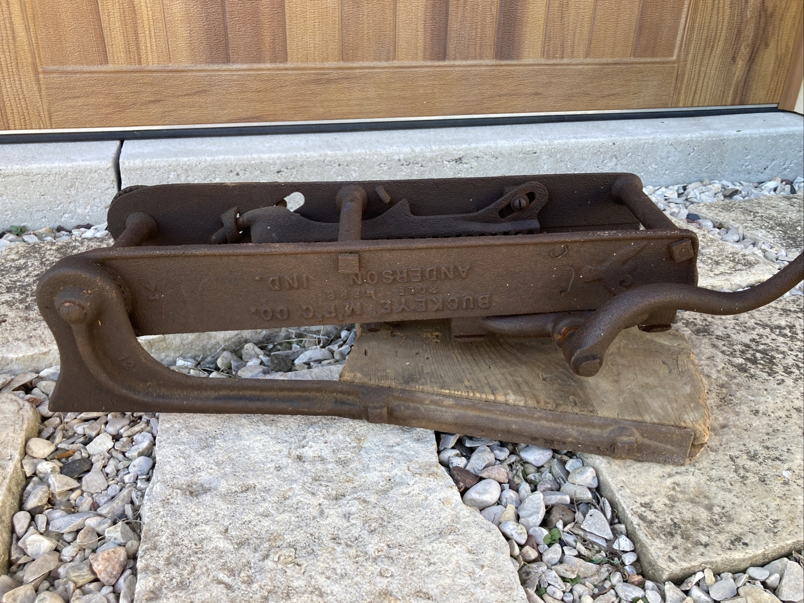 Antique Buckeye Boss Barn Beam Auger Drill Wood Cast Iron Anderson Indiana