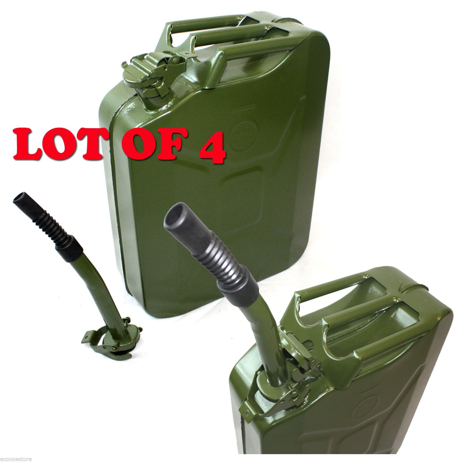 LOT 4 NATO 5 Gallon Jerry Can Gasoline Refill Steel Tank w/ Nozzle Military