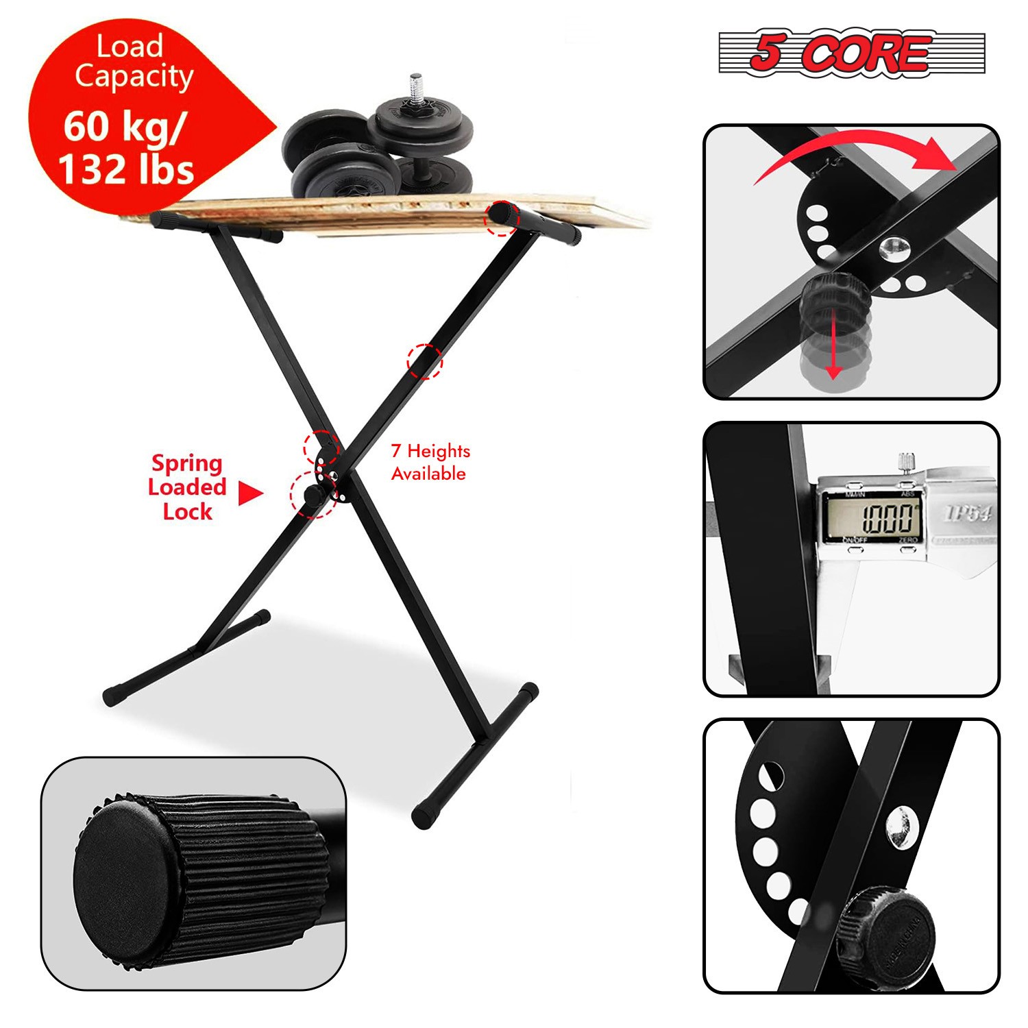 5 Core Keyboard Stand Adjustable Professional Metal Electric for 49 61 76 Key