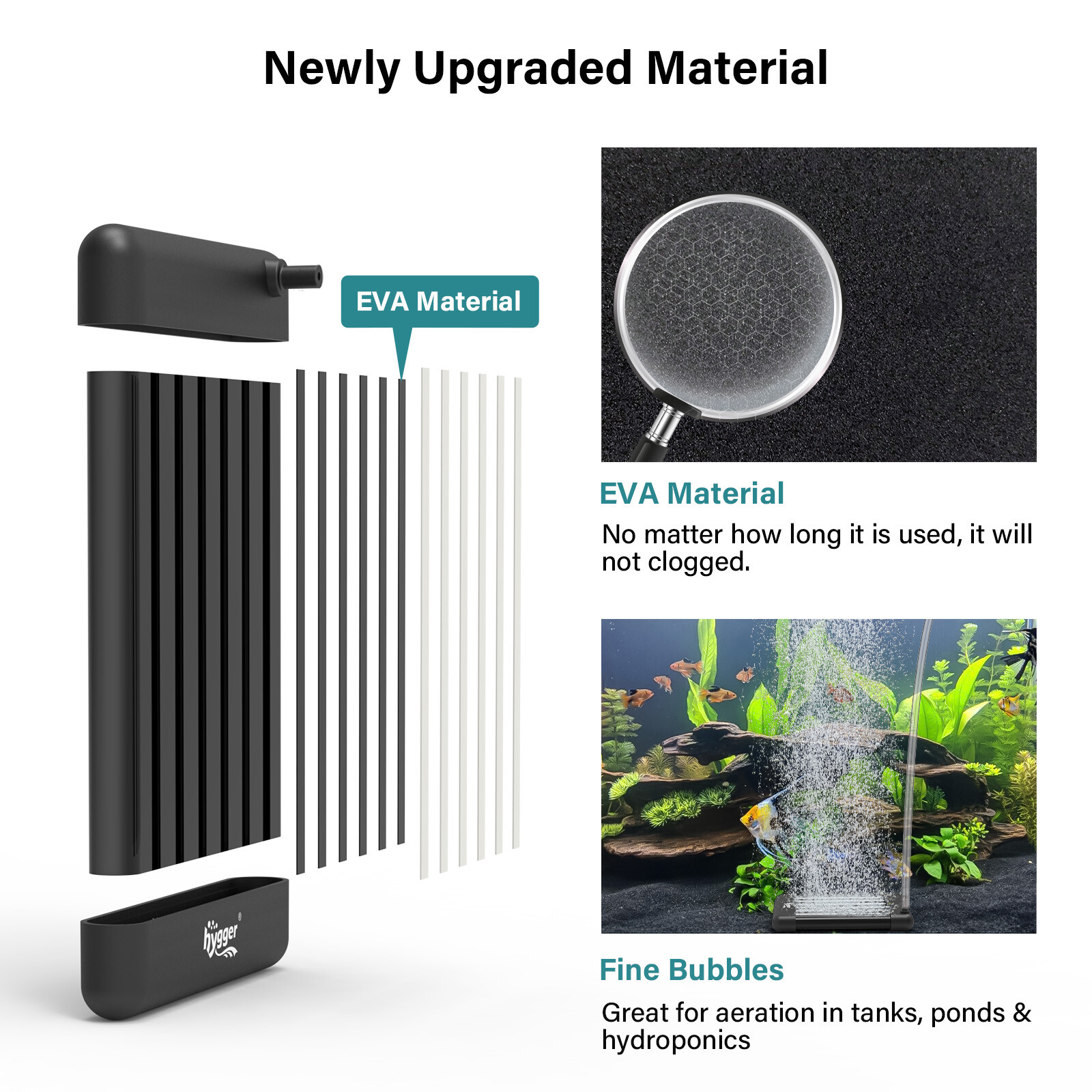hygger Aquarium Air Stone 1.4" & 3.7" Bubbles Plate Oxygen Pump