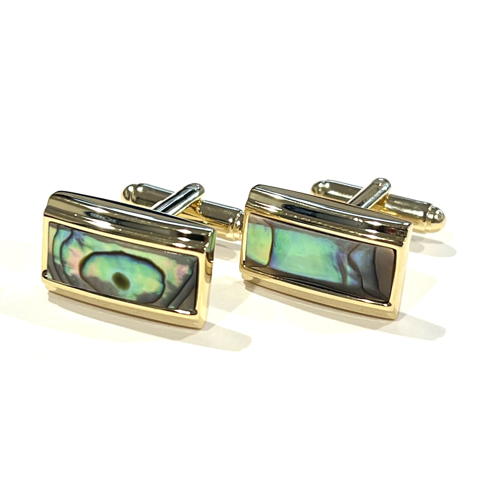 Gold Frame Abalone Cufflinks For Men Birthday Wedding Rectangle Abalone Cufflink