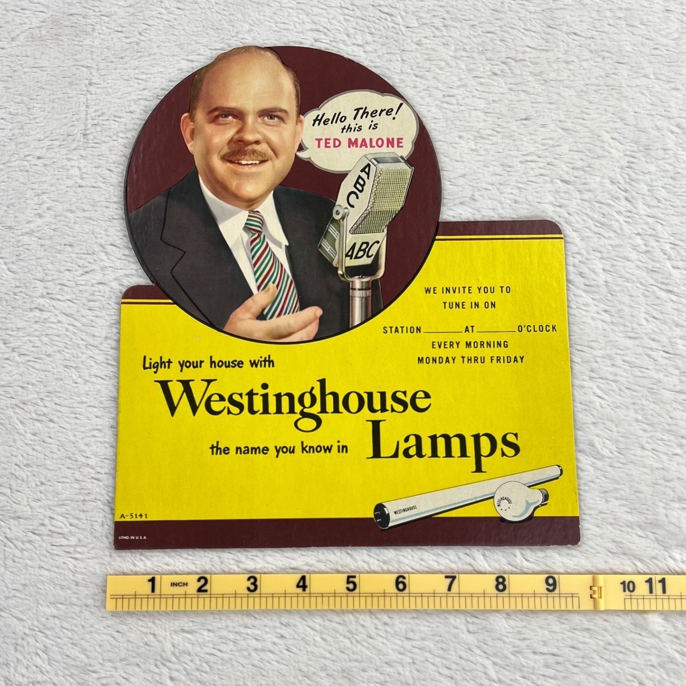 1940s Westinghouse Lamps Vintage Advertising Sign 11" Ted Malone ABC Radio