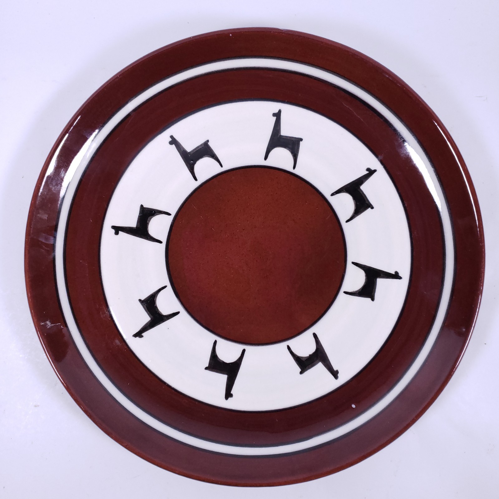 LOS REYES PERU Redware Llama Alpaca Folk Art Pottery Decorative PLATE SET