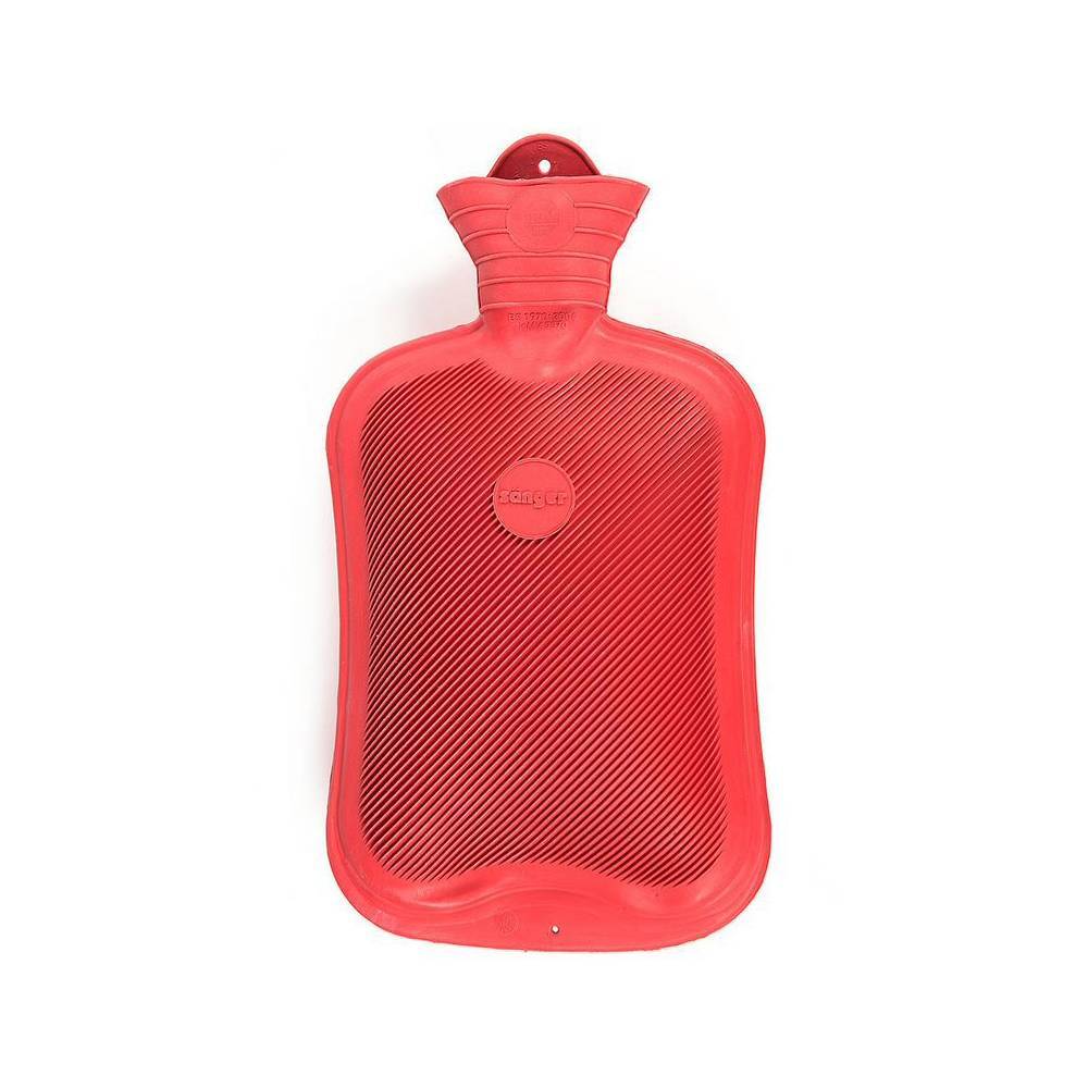 Sanger Classic Rubber Hot Water Bottle with Hanging Hole, Holds 2 Liters, Red