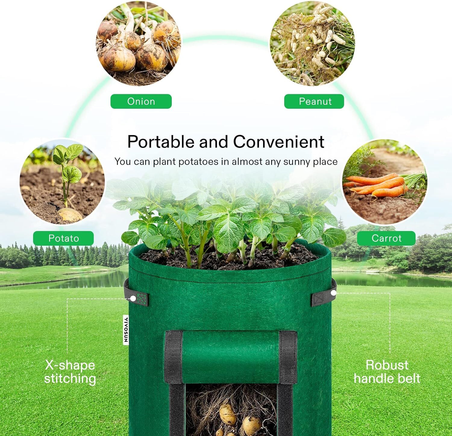 VIVOSUN 5-Pack 7Gallon Potato Grow Bags Fabric Pots w/ Handle and Roll-up Window