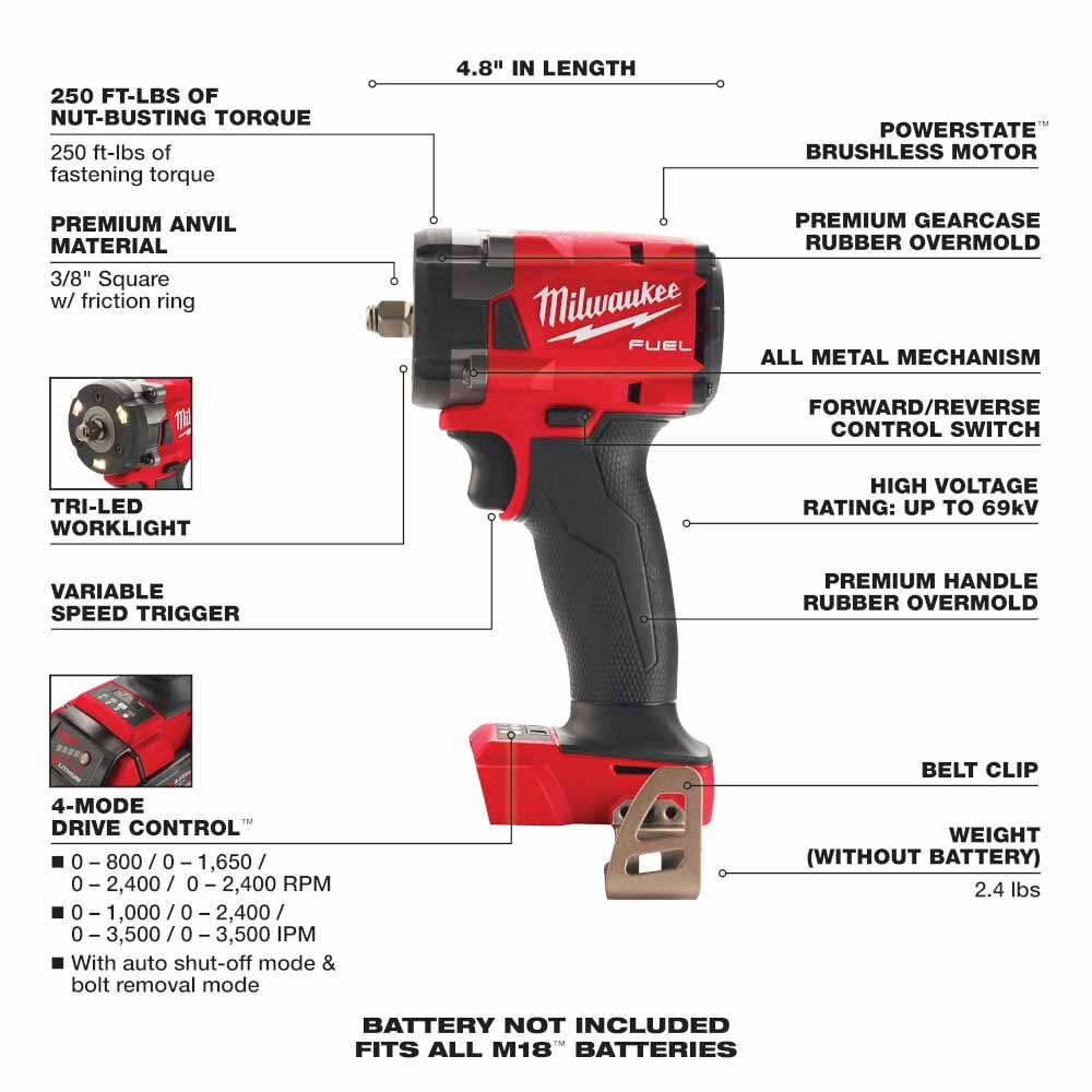 Milwaukee 2854-20 M18 FUEL 3/8" Compact Impact Wrench, Certified Refurbished