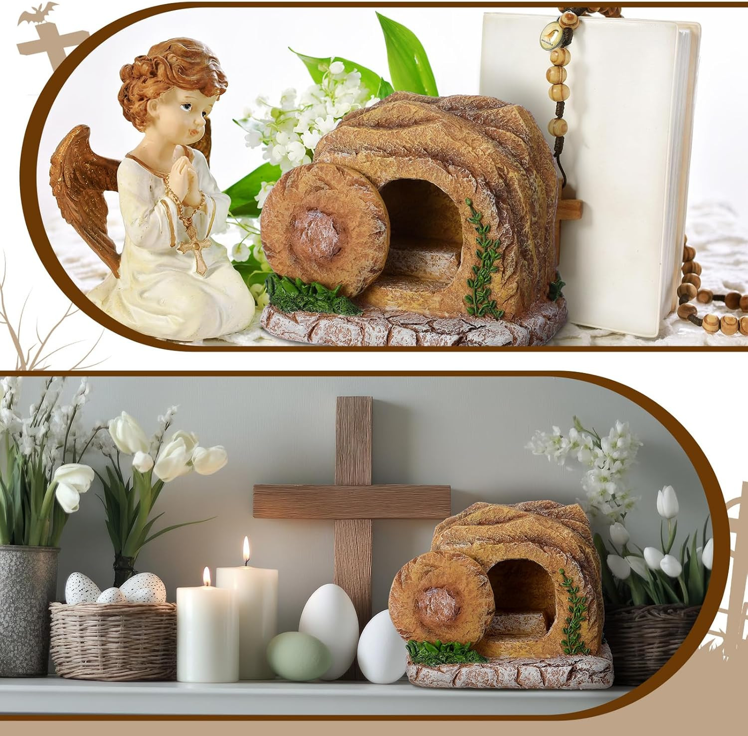 Lighted Easter Empty Tomb Scene Decor Resin Resurrection Tomb Scene with Movable