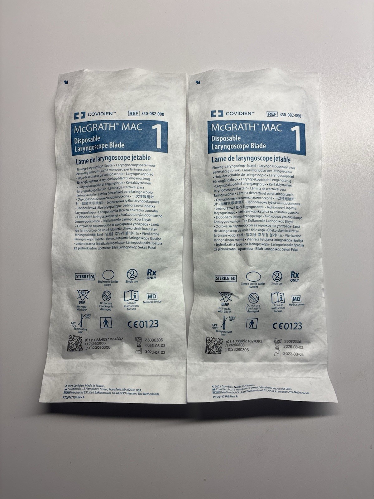 *Lot of 2* McGrath MAC #1 Disposable Laryngoscope Blade 350-082-000 (Exp 8/2026)