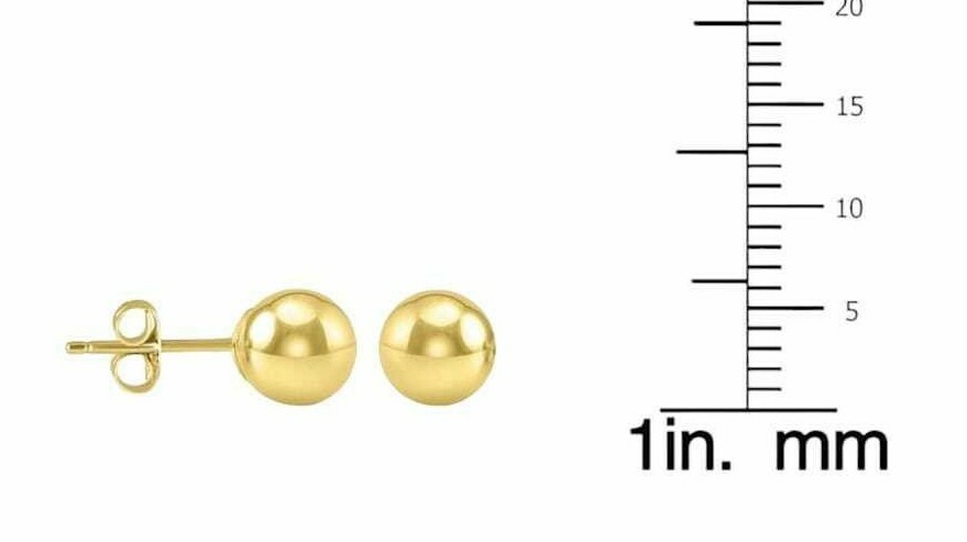 14K Solid Yellow/White Gold Ball Stud Earrings- Pure Gold 3MM To 11MM