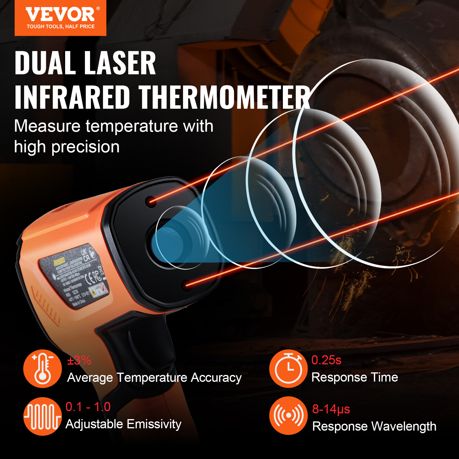 VEVOR Infrared Thermometer -40~2732°F Dual Laser Temperature Gun Non-Contact