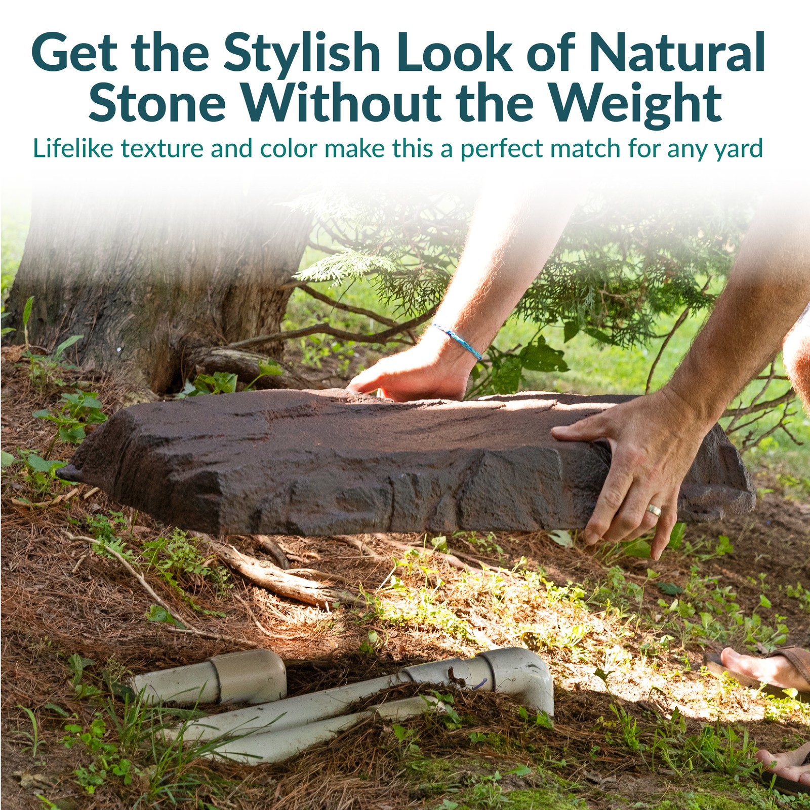 Flat Artificial Landscape Rocks with Stakes - Brown by Sunnydaze