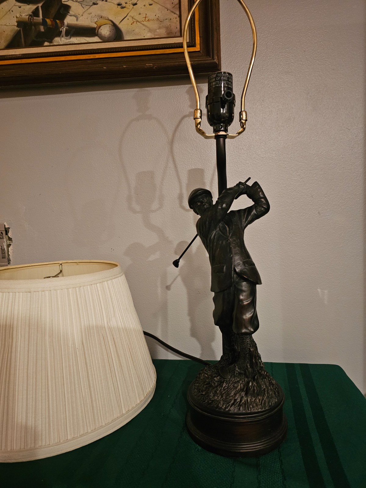 Vtg Heavy Bronze Figural Golfer Desk Lamp 24"