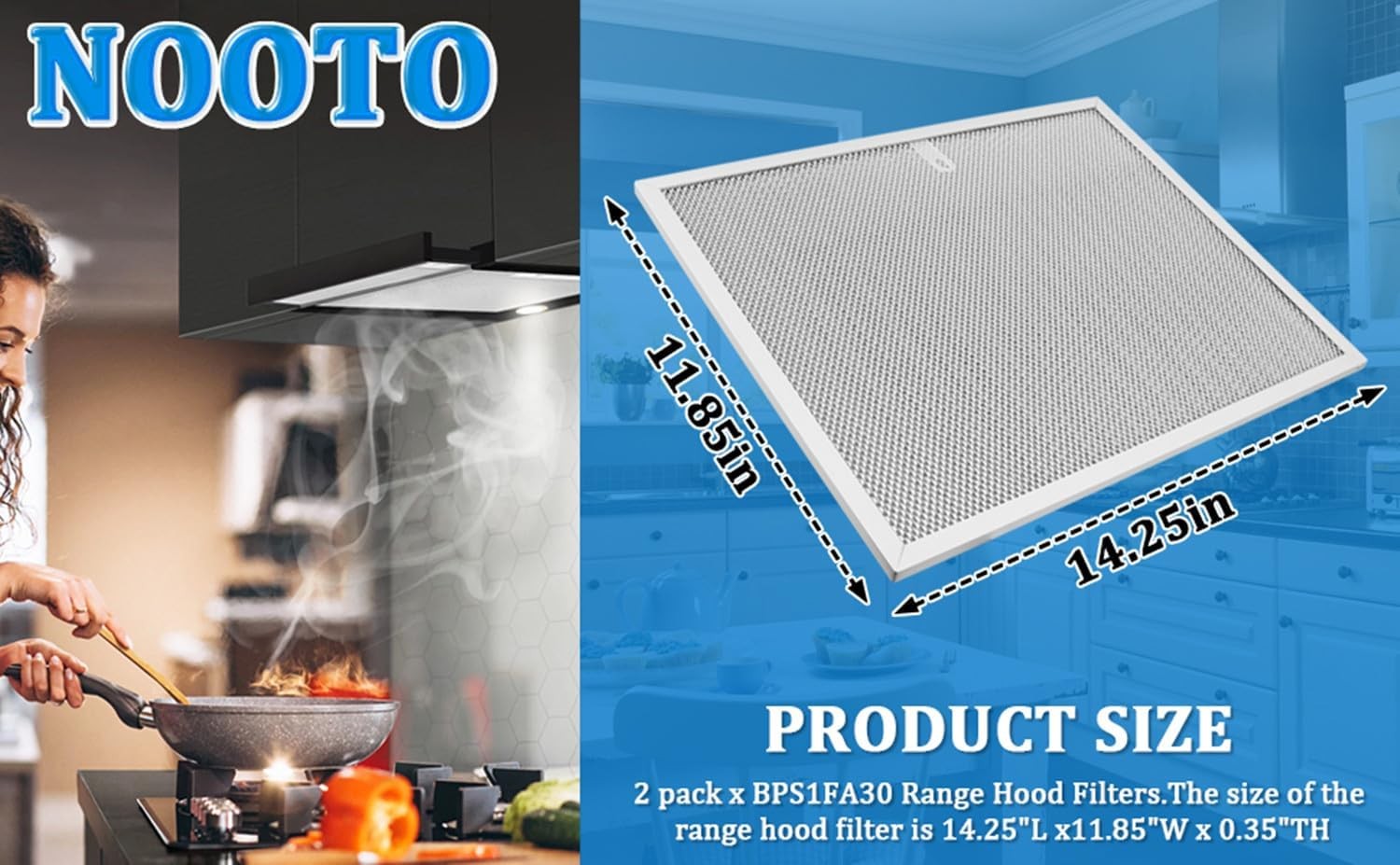 2 Pack BPS1FA30 99010299 Range Hood Grease Filter 11-3/4" X 14-1/4" X 3/8" Alumi