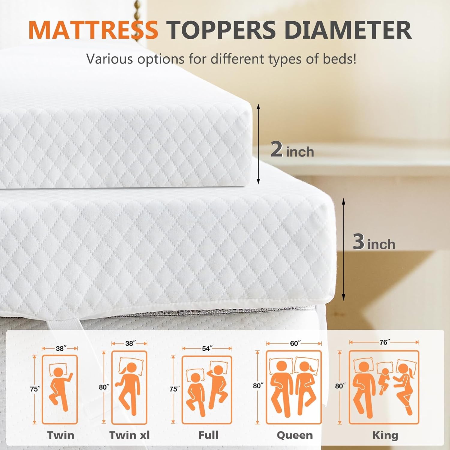 Memory Foam Mattress Topper Full with Removable Soft Cover Cooling Toppers Pad