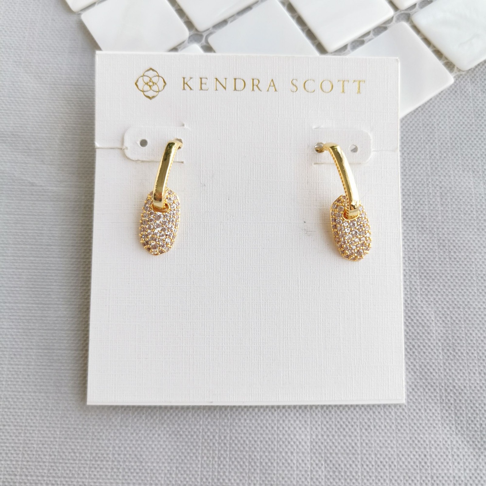 NEW❤️ Kendra Scott Bailey Gold White CZ Pave Huggie Earrings ❤️