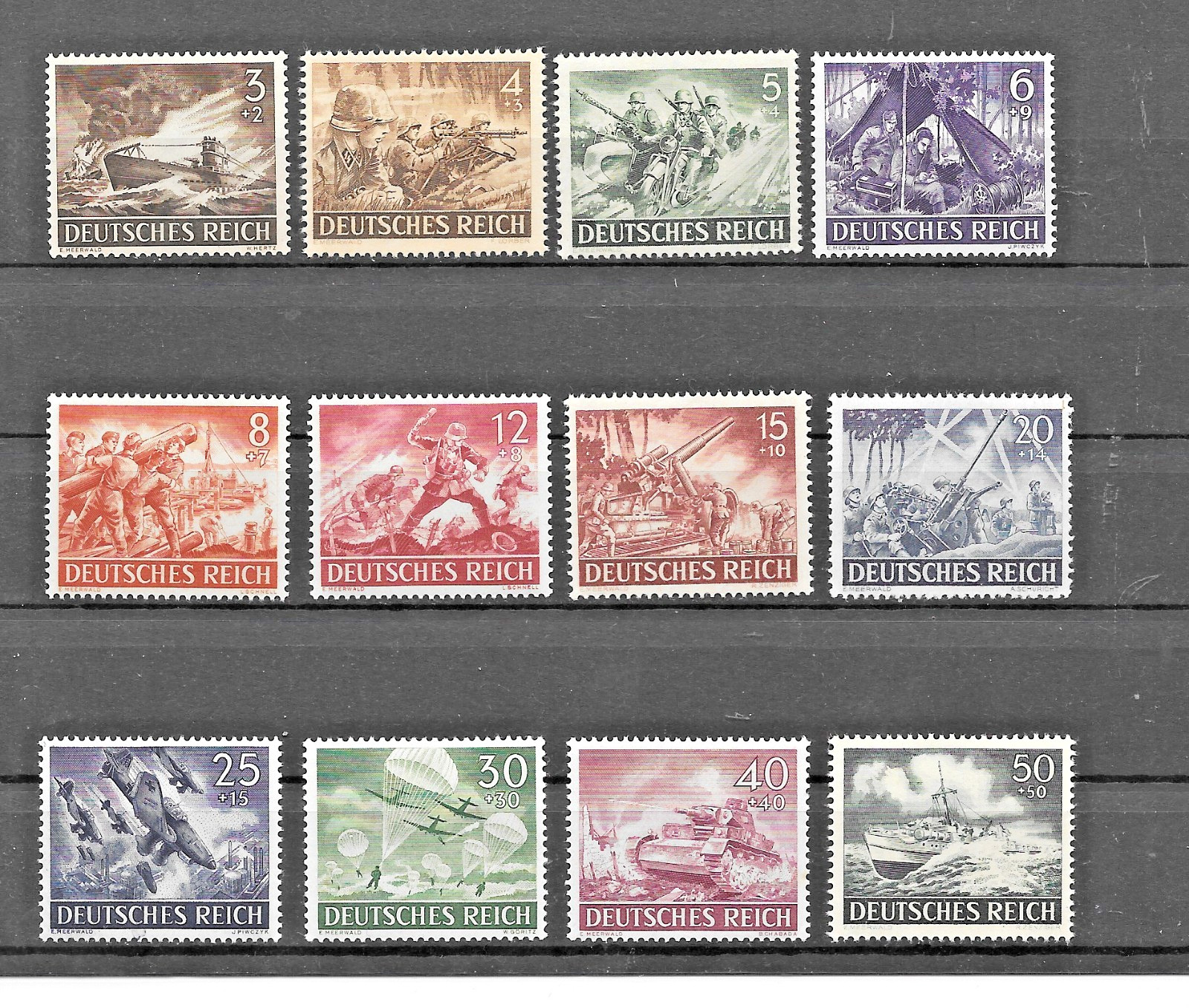 Germany's Third Reich Mi# 831-842 Armed Forces and Hero's Day 1943 MNH **