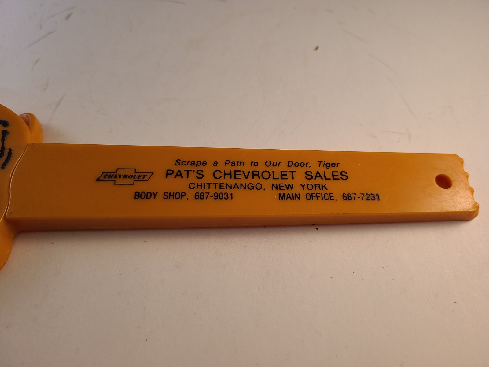 Vintage CHEVROLET Dealership TIGER Ice Scraper PAT'S CHEVROLET CHITTENANGO, NY