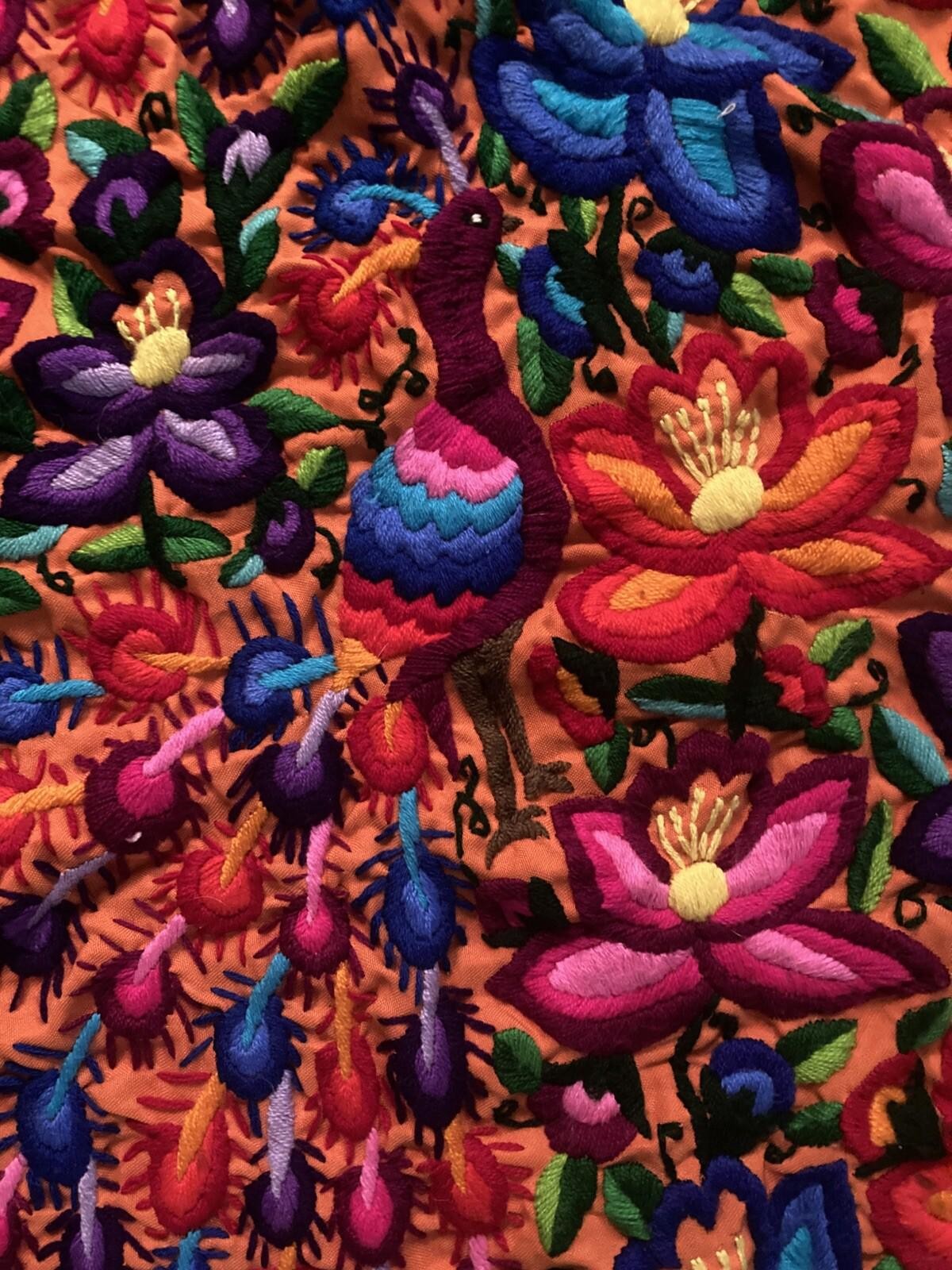 Guatemala Traditional Embroidered Tbl Cloth/Wall Hanging Etc. w/Peacocks/Flowers