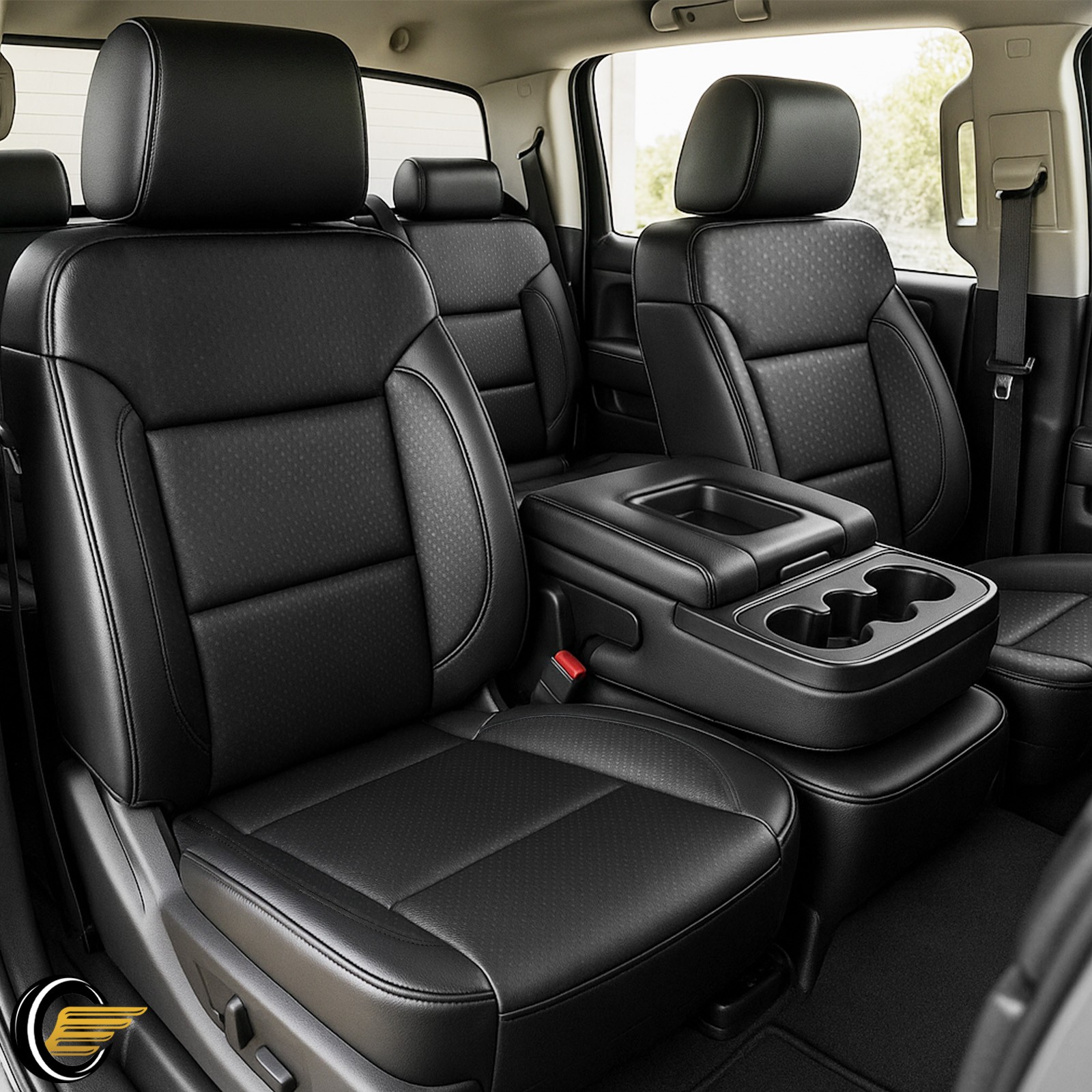 Black Seat Covers Set For 2014-2018 Chevy Silverado Crew Cab LT 2015 2016 2017