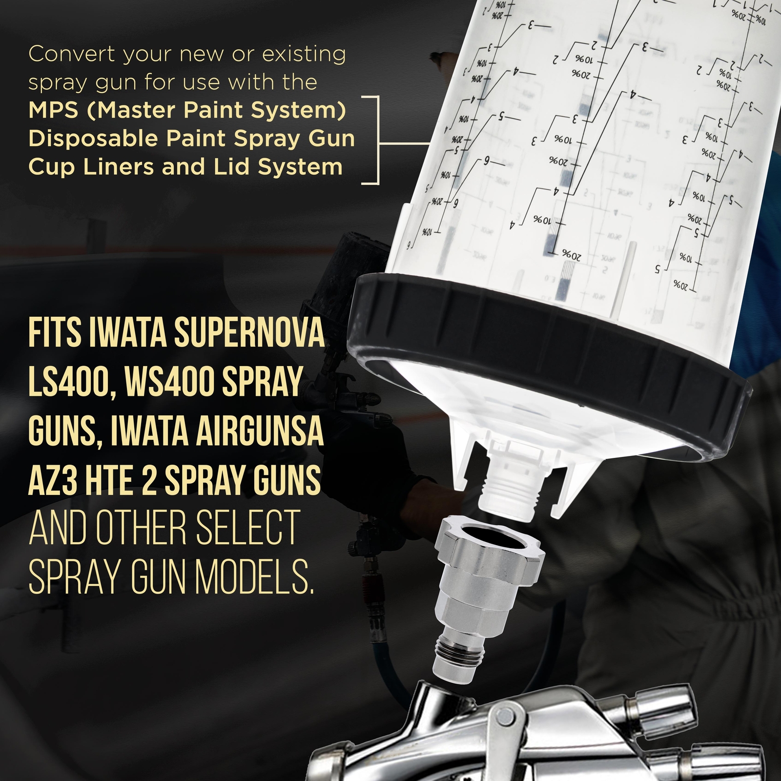 Master Elite MPS Spray Gun Cup Adapter 840 - Fits Iwata LS400, WS400 Spray Guns