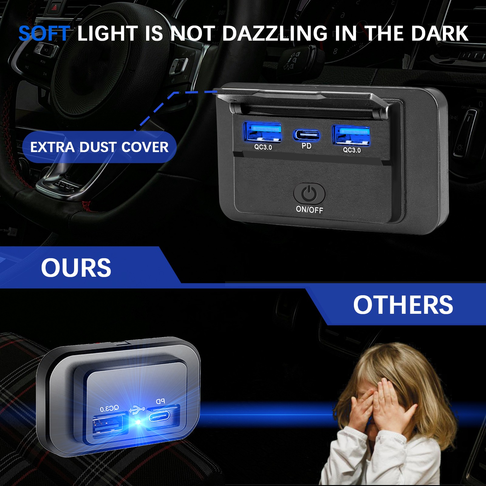 12V Dual USB QC3.0 & PD Port Car Fast Charger Socket Power Outlet On-Off Switch