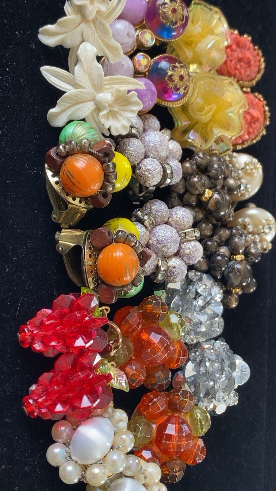 Vintage Bead Earring Lot ~ 12 Stunning Pairs ~ Clip & Screw ~ Flower Rhinestone