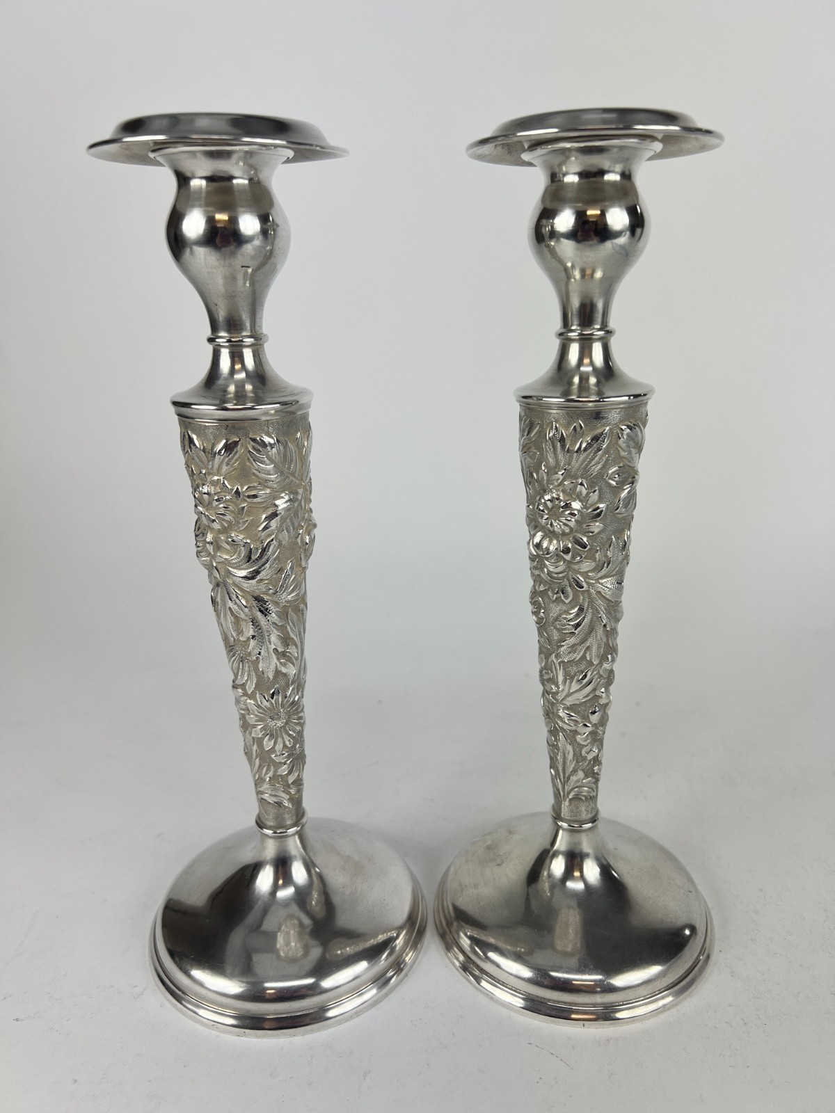 Vintage Sterling Silver Stieff Rose Hand-Chased #159 Candlesticks - 10.25"