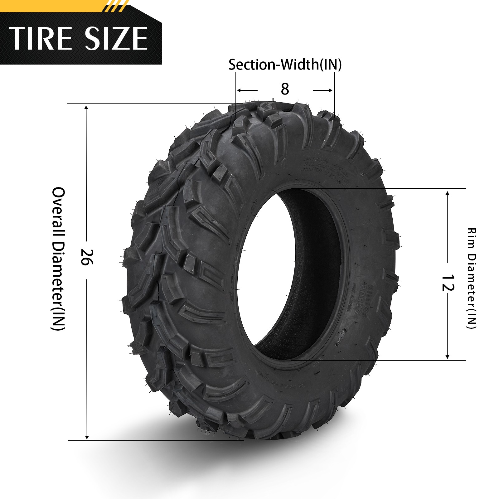Set of 2 26x8-12 ATV/UTV Tires All Terrain AT 6 Ply 26x8x12 Tubeless