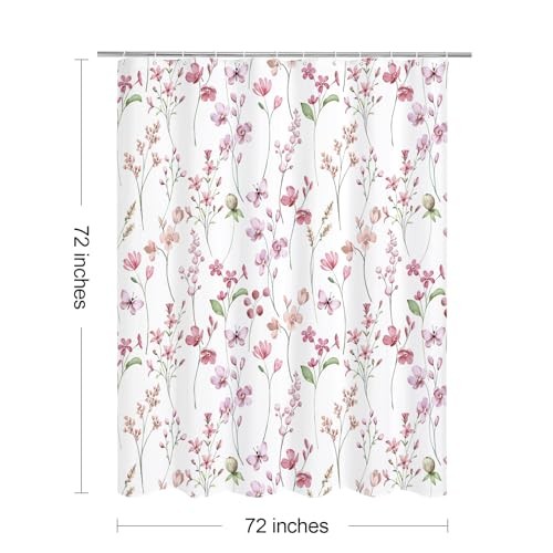 Watercolor Floral Shower Curtain Butterfly Flower 72"W x 72"L (Pack of 1) Pink