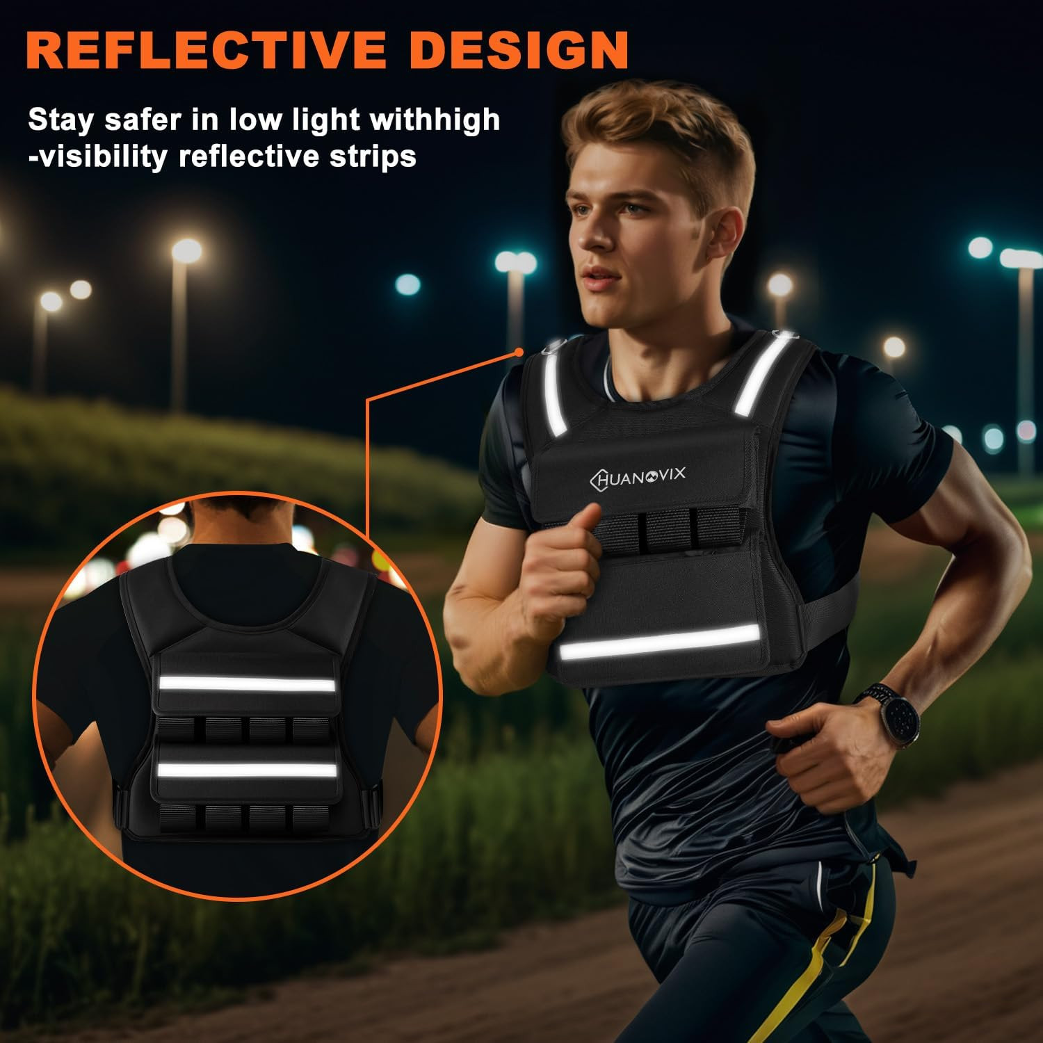 Weighted Vest, 0-40 LBS Adjustable Weight Vest with Reflective Stripe, No Weight