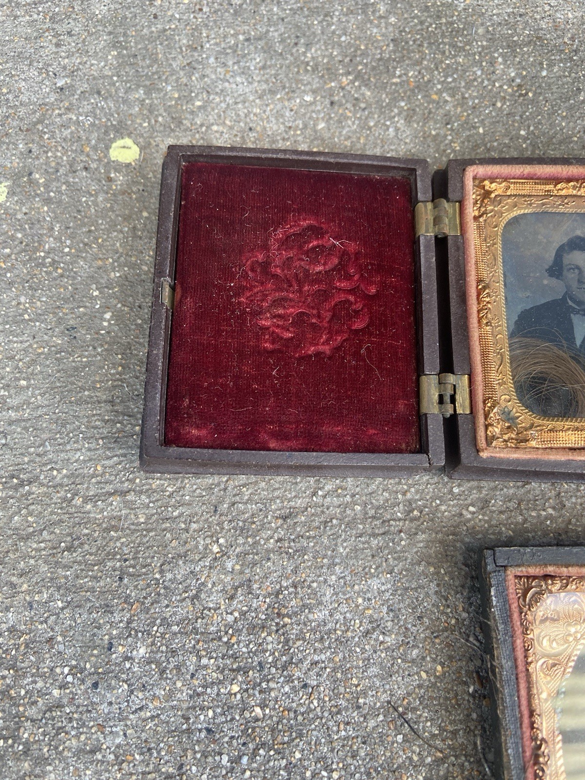 Victorian Mourning Tin Type Photo With Lock of Hair Plus 2 Others - All Men… B5