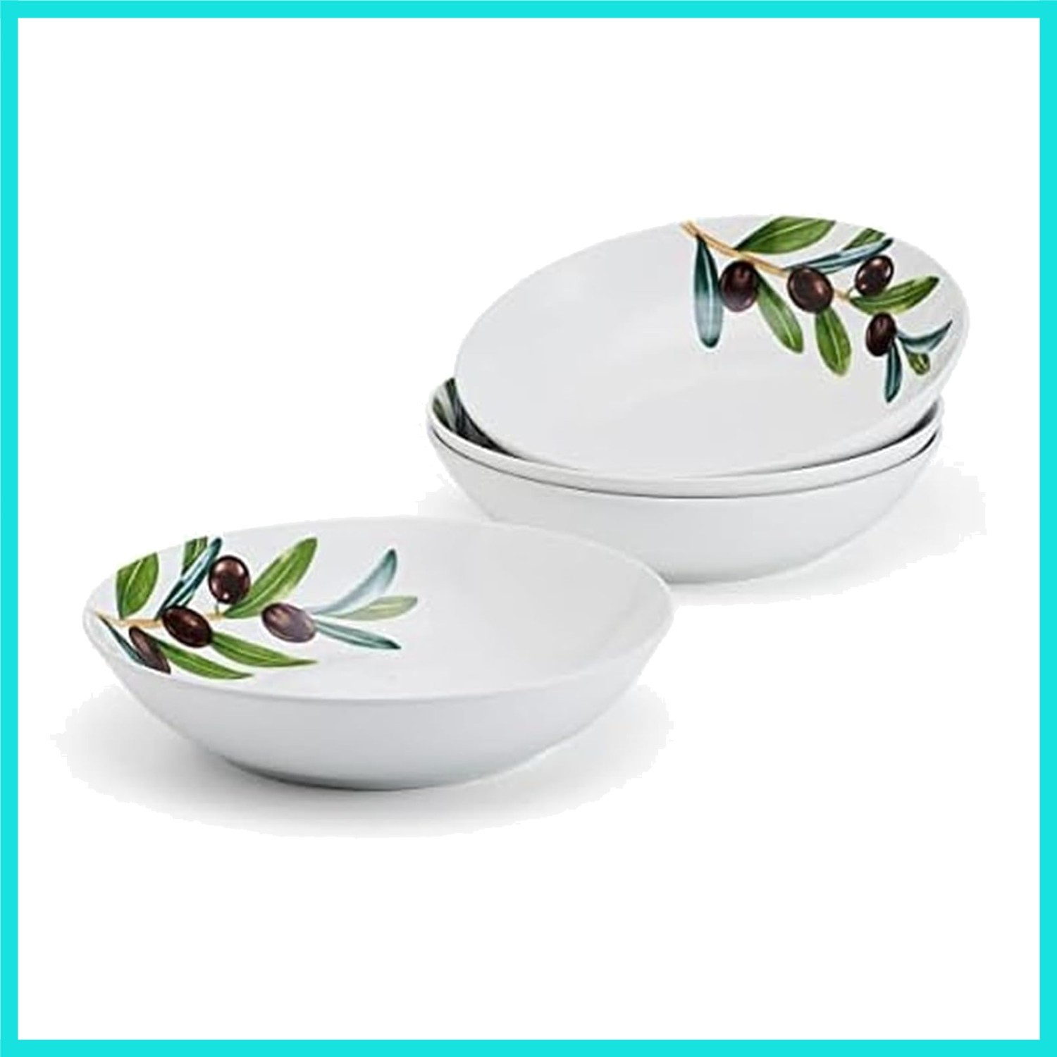 Olive Set of 4 Pasta Bowls, 8 Inch, 20 Ounce, White