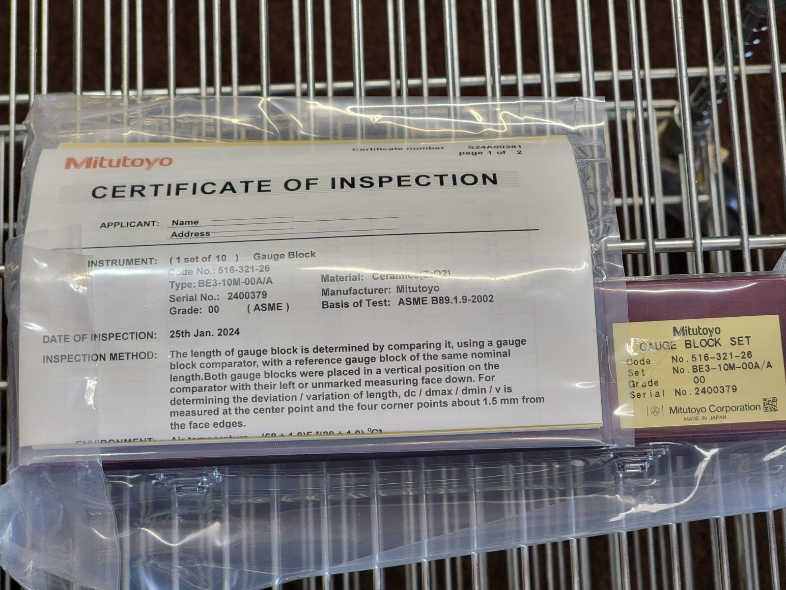 Mitutoyo Ceramic Micrometer Inspection Calibration Gage Block Set Grade 00