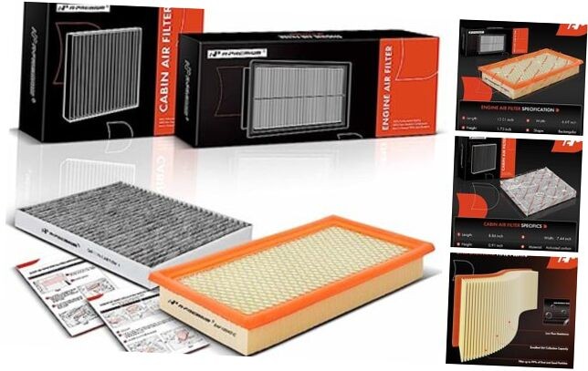 2-PC Engine & Cabin Air Filter with Activated Carbon Compatible with Ford
