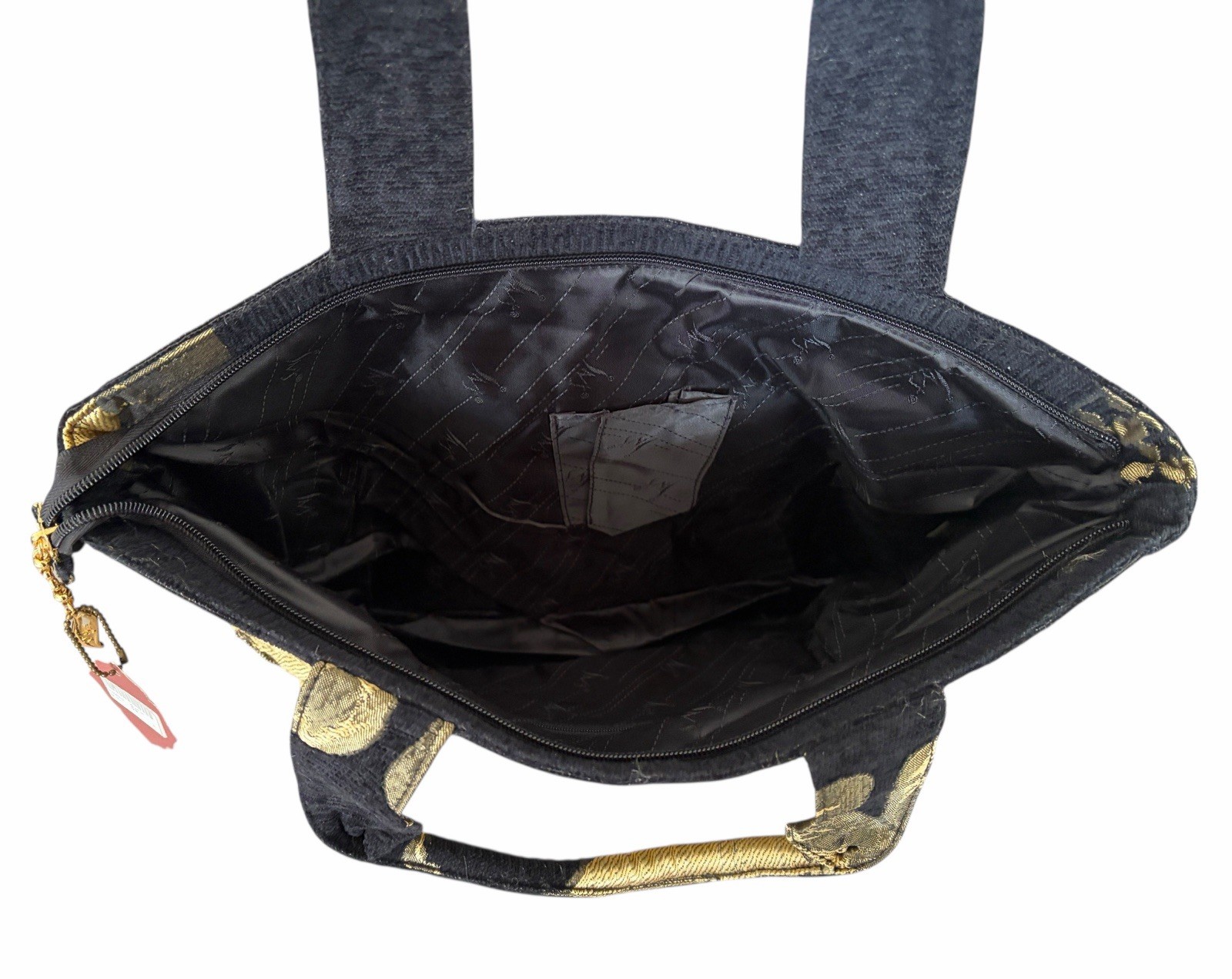 Elephant Themed Tote Bag Embroidered Black + Gold Asian Exotic Style