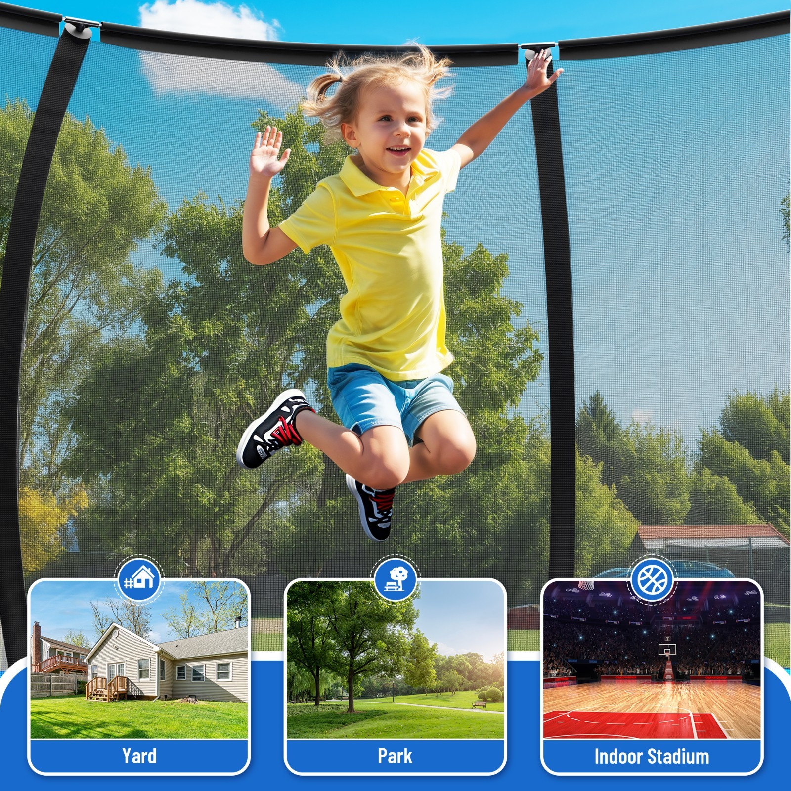 14FT 450LBS Trampoline Outdoor Trampoline for kids and Adults w/Enclosure net