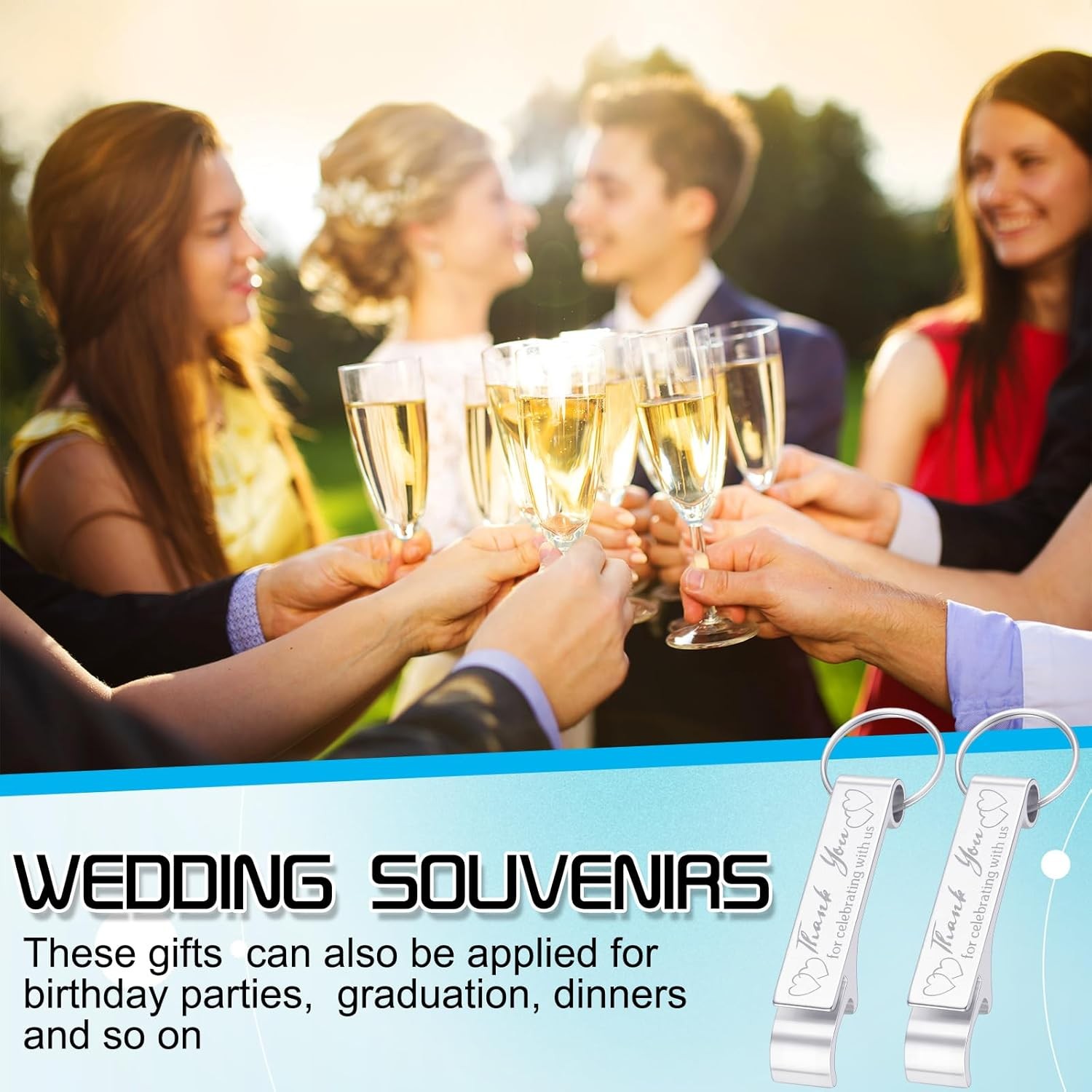 100 Pcs Bottle Opener Keychain Bulk Thank You Wedding Favors for Guests