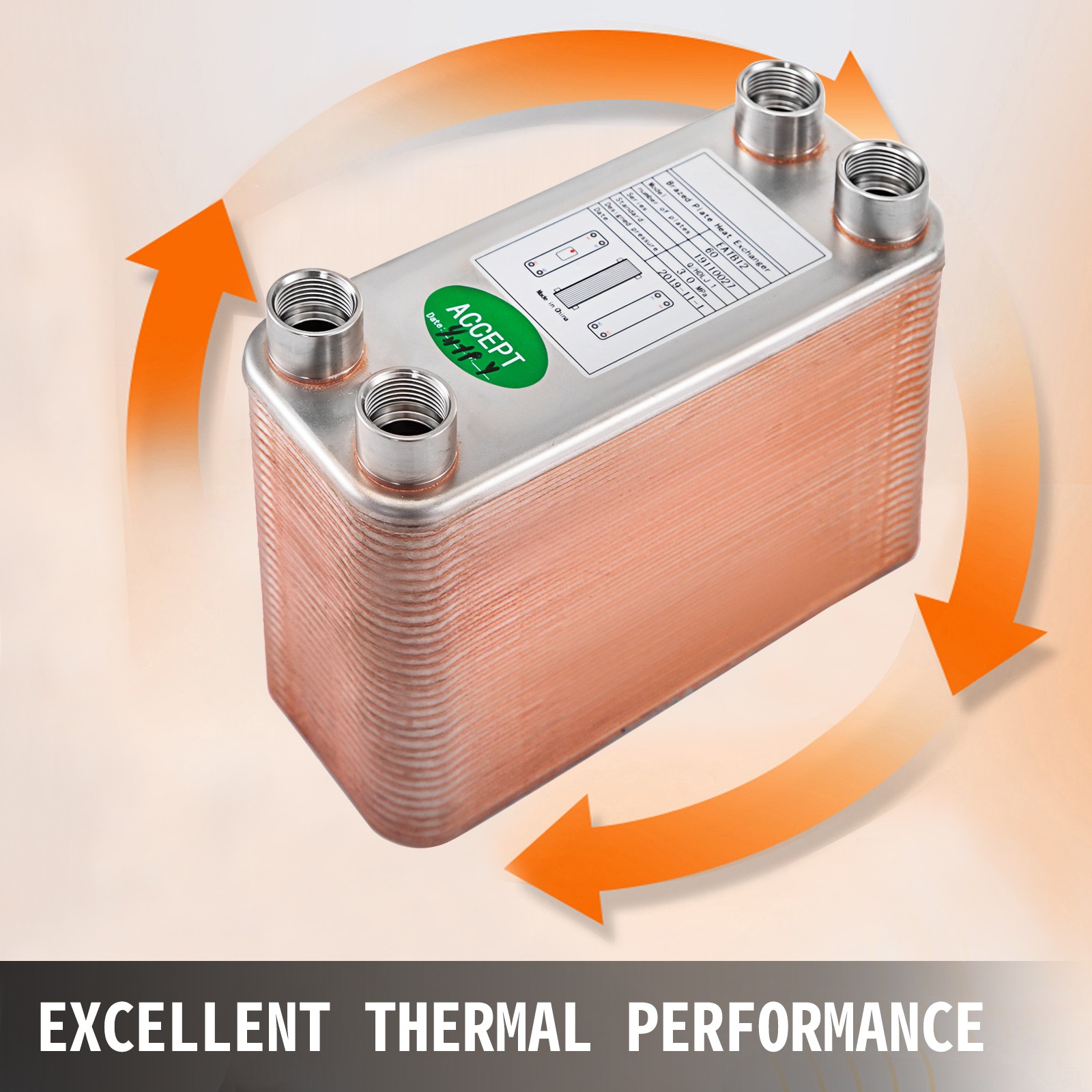 VEVOR Heat Exchanger Brazed Plate Heat Exchanger 60 Plate Heat Exchanger