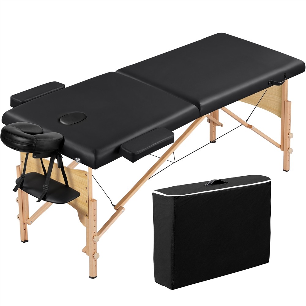 2 Sectional Folding Portable Massage Table with Face Cradle Armrests, Used