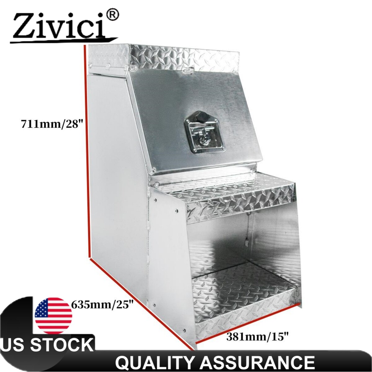 Aluminum 25"x28"x15" Side Mount Semi Truck Tool Box Saddle Step Open Wide Lid