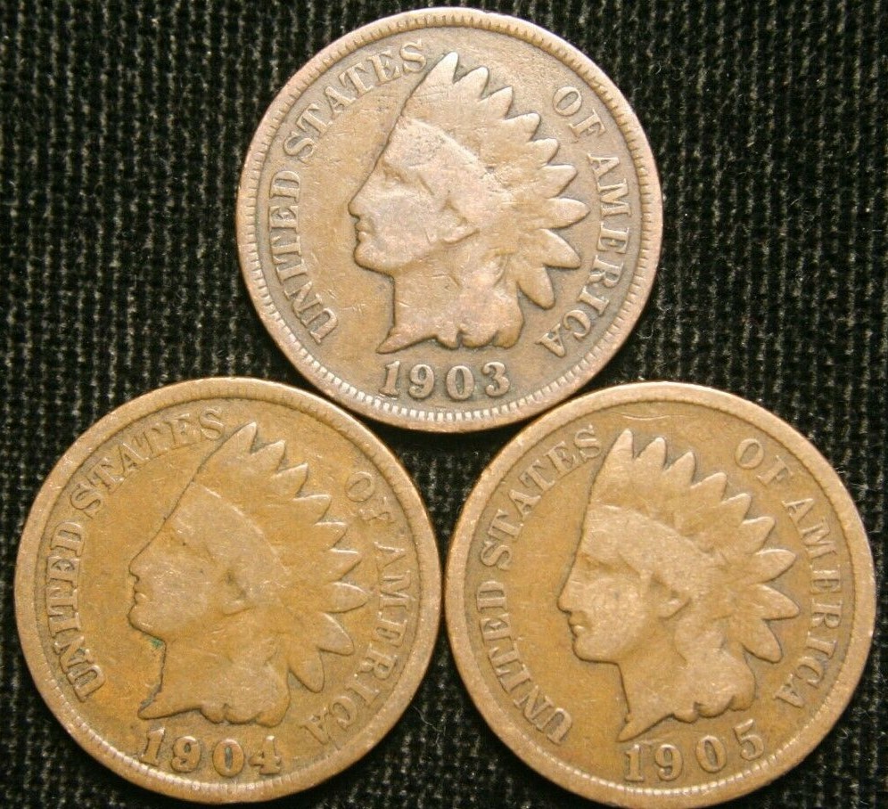 1903 1904 1905 1c Indian Head Cent Penny Set Lot , All 3 Coins , Circulated