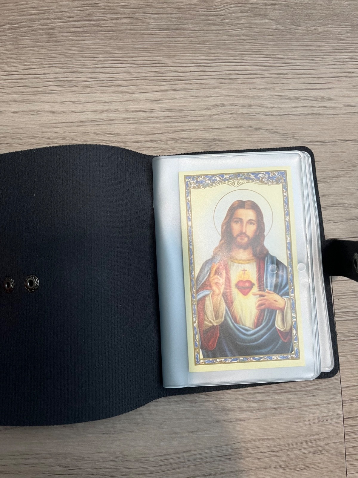 Holy Card holder Folder Black Gold 20 Plastic Sleeves snap close free holy card