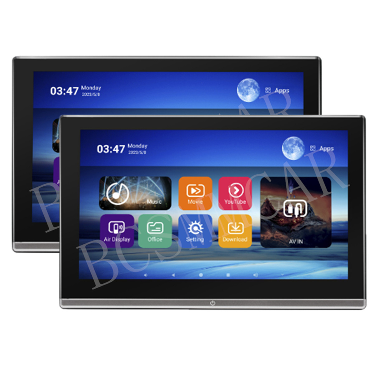 Pair Car Rear Seat TV Player 4K Video Touch Screen Music Headrest Monitor 2G+32G