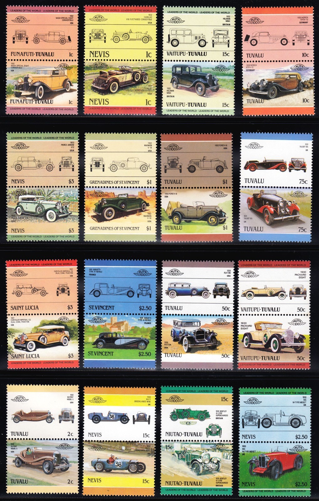 500 DIFFERENT CARS Auto 100 Leaders of the World MNH Mint Car Stamp Collection