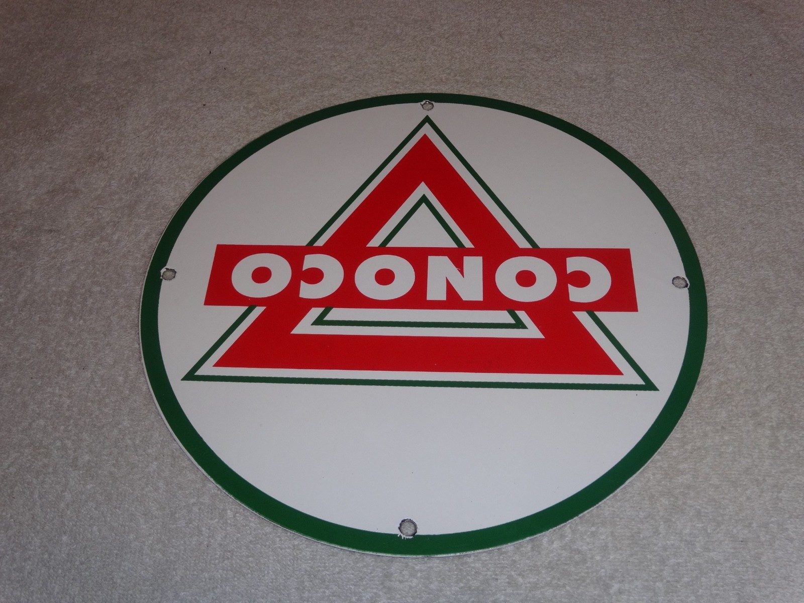 VINTAGE CONOCO ROYAL 11 3/4" PORCELAIN METAL MARLAND GASOLINE, STANDARD OIL SIGN